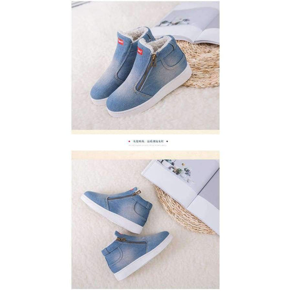 Planet Gates Sports Shoes Women 2018 New Hot Style Sneakers Women Shoes Plus Size Denim Zip Plush Plaform Vulcanize Shoes tenis feminino