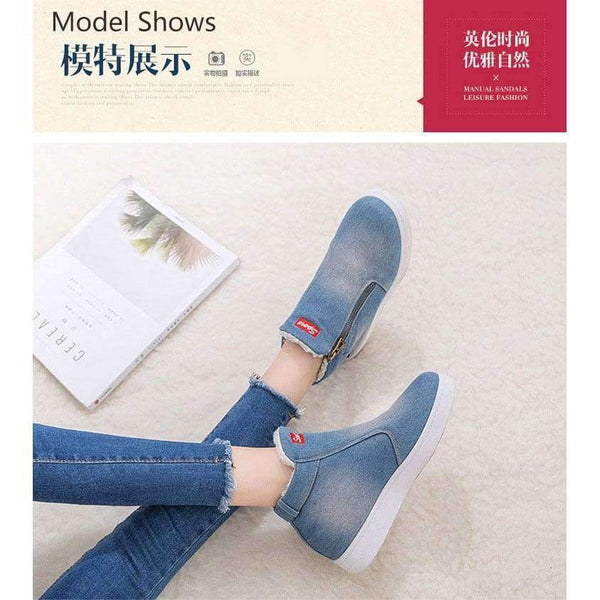 Planet Gates Sports Shoes Women 2018 New Hot Style Sneakers Women Shoes Plus Size Denim Zip Plush Plaform Vulcanize Shoes tenis feminino