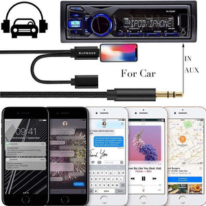 Planet Gates Spring Aux Adapter Cord for iPhone X 8 Plus 2 in 1 Lighting to 3.5mm Car Audio Extension Converter Cable Support IOS 11