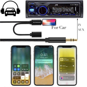 Planet Gates Spring Aux Adapter Cord for iPhone X 8 Plus 2 in 1 Lighting to 3.5mm Car Audio Extension Converter Cable Support IOS 11