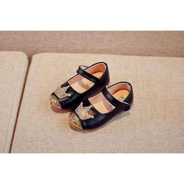 Planet Gates Spring Kids princes Shoes For Girls Children Girl Wedding Shoe Gold Black Crown Sequins Baby Waterproof Footwear