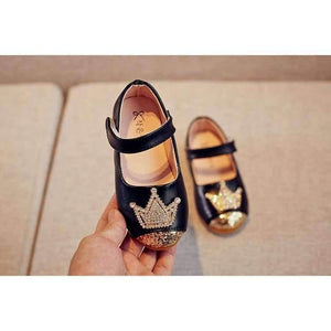 Planet Gates Spring Kids princes Shoes For Girls Children Girl Wedding Shoe Gold Black Crown Sequins Baby Waterproof Footwear