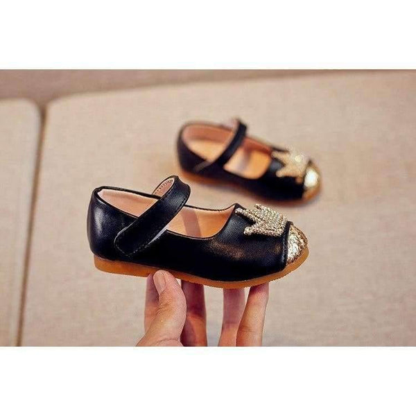 Planet Gates Spring Kids princes Shoes For Girls Children Girl Wedding Shoe Gold Black Crown Sequins Baby Waterproof Footwear