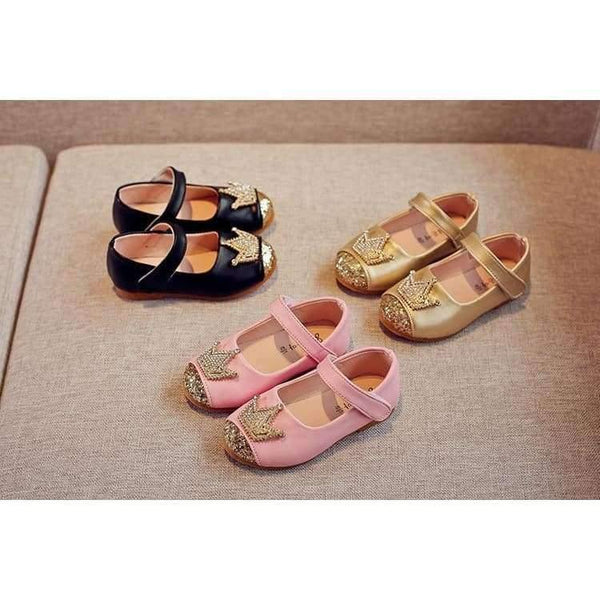 Planet Gates Spring Kids princes Shoes For Girls Children Girl Wedding Shoe Gold Black Crown Sequins Baby Waterproof Footwear