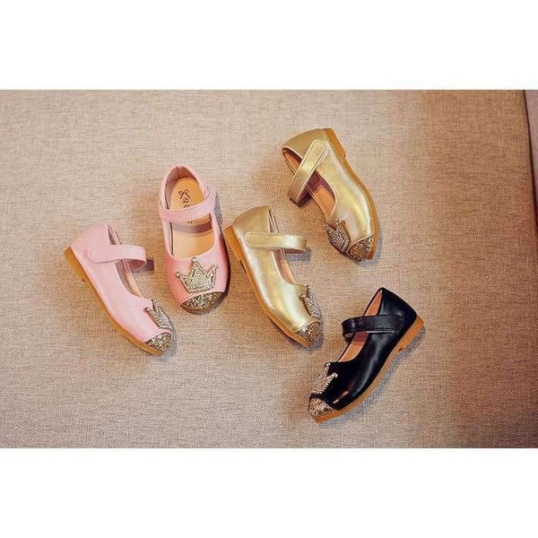 Planet Gates Spring Kids princes Shoes For Girls Children Girl Wedding Shoe Gold Black Crown Sequins Baby Waterproof Footwear