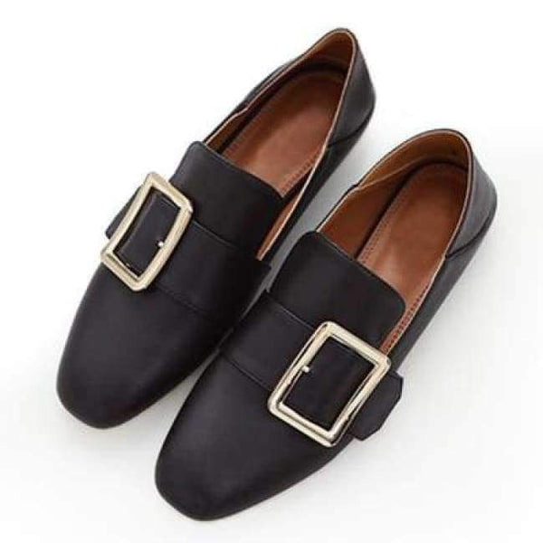 Planet Gates Square buckle black / 6 Women Flats Faux Genuine Leather Shoes Ladies Loafers Comfortable  Slip-on Moccasins Casual Shoes Women Boat Square Toe nude