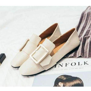 Planet Gates Square buckle nude / 6 Women Flats Faux Genuine Leather Shoes Ladies Loafers Comfortable  Slip-on Moccasins Casual Shoes Women Boat Square Toe nude