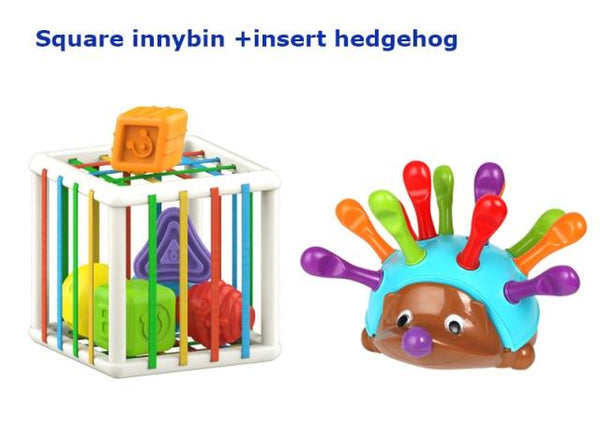Planet Gates Square  hedgehog Baby Shape Sorting Toy  motor skill tactile touch toy 10 months to 3 years  InnyBin soft cube montessori educational toys