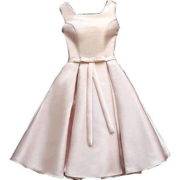 Planet Gates Square neck pink / 2 Champagne Bridesmaid Dresses Pink Blue Short Satin Knee Length Party Prom Dresses robe de mariage Cheap Custom Made