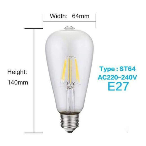 Planet Gates ST64 E27 220V / 8W / Yes, Warm White LUCKYLED Led Bulb E27 E14 2W 4W 6W 8W Edison Filament Lamp Light Dimmable 110 220V 240V Vintage Candle Bulbs For Indoor Lighting