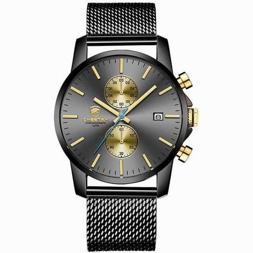Planet Gates Stainless Gold Men Watch CHEETAH Brand Fashion Sports Quartz Watches Mens Leather Waterproof Chronograph Clock Business Relogio Masculino