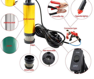 Planet Gates Stainless Steel 38/51mm Submersible Pump DC12/24V Water Oil Diesel Fuel Transfer Refueling Tool Kerosene 12L/Min 30L/Min