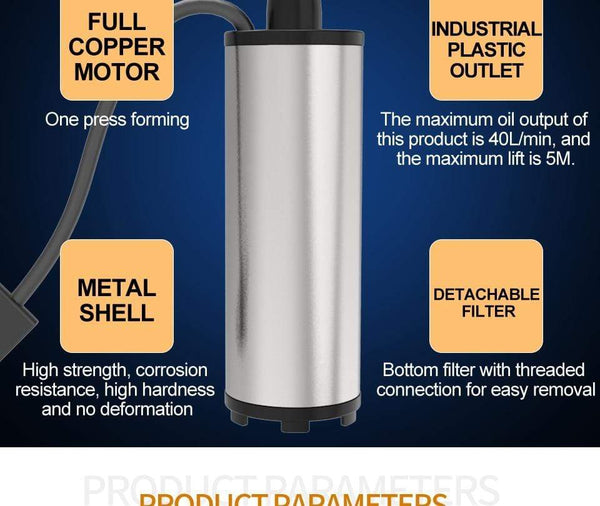 Planet Gates Stainless Steel 38/51mm Submersible Pump DC12/24V Water Oil Diesel Fuel Transfer Refueling Tool Kerosene 12L/Min 30L/Min