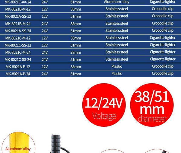 Planet Gates Stainless Steel 38/51mm Submersible Pump DC12/24V Water Oil Diesel Fuel Transfer Refueling Tool Kerosene 12L/Min 30L/Min