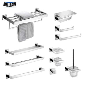 Planet Gates Stainless Steel Bathroom Hardware Set Mirror Chrome Polished Towel Rack Toilet Paper Holder Towel Bar Hook Bathroom Accessories