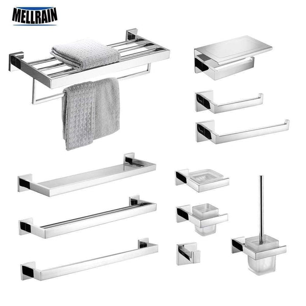 Planet Gates Stainless Steel Bathroom Hardware Set Mirror Chrome Polished Towel Rack Toilet Paper Holder Towel Bar Hook Bathroom Accessories