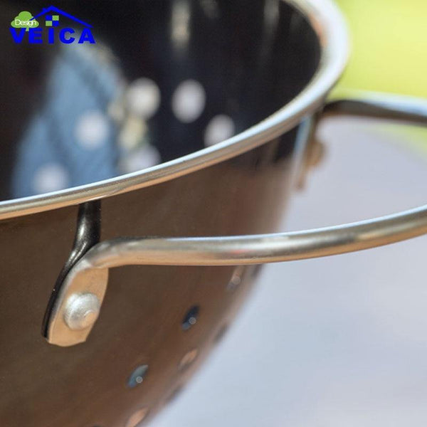 Stainless Steel Black Fruit Colander Bowl Strainer With Handles Free Shipping