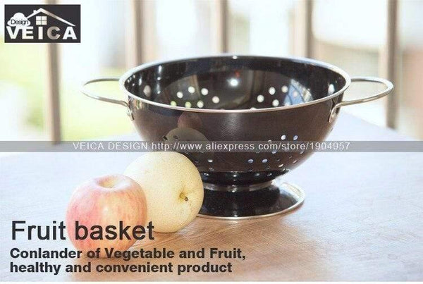 Stainless Steel Black Fruit Colander Bowl Strainer With Handles Free Shipping