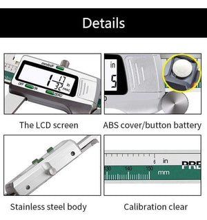 Planet Gates Stainless Steel Digital Caliper 150mm Fraction/mm/inch LCD Display Vernier Caliper High Precision Measuring Instrument Tool