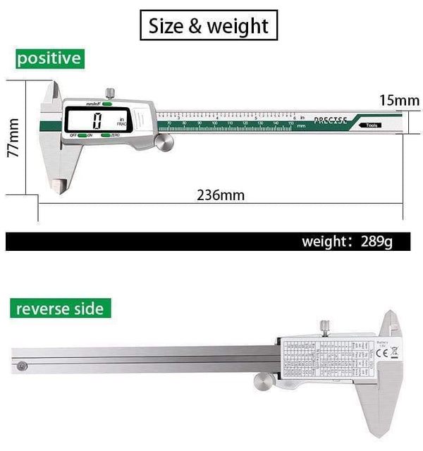 Planet Gates Stainless Steel Digital Caliper 150mm Fraction/mm/inch LCD Display Vernier Caliper High Precision Measuring Instrument Tool