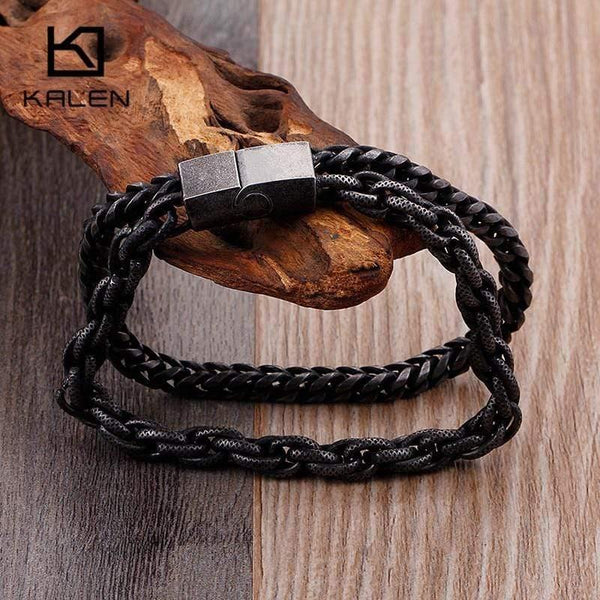Planet Gates Stainless Steel Double Layer Link Chain Bracelets Men's Hip Hop Biker Hand Chain Bracelet Drop Shipping Jewelry