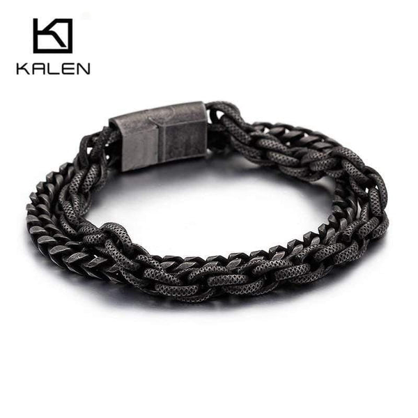 Planet Gates Stainless Steel Double Layer Link Chain Bracelets Men's Hip Hop Biker Hand Chain Bracelet Drop Shipping Jewelry