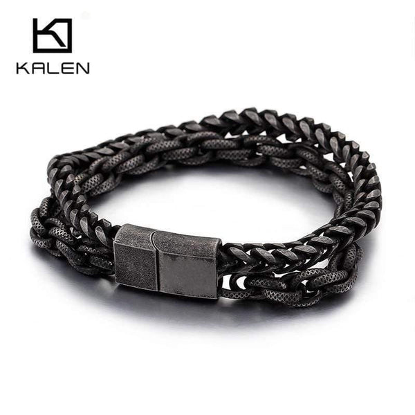 Planet Gates Stainless Steel Double Layer Link Chain Bracelets Men's Hip Hop Biker Hand Chain Bracelet Drop Shipping Jewelry