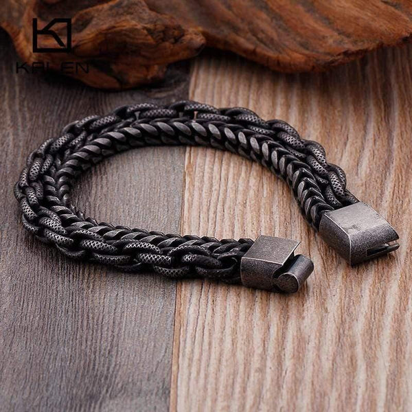 Planet Gates Stainless Steel Double Layer Link Chain Bracelets Men's Hip Hop Biker Hand Chain Bracelet Drop Shipping Jewelry