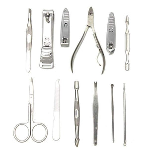 Planet Gates Stainless Steel Nail Art Tool Set 12pcs/Set Complete Manicure Set Pedicure Nail Clippers Scissors Grooming Kit