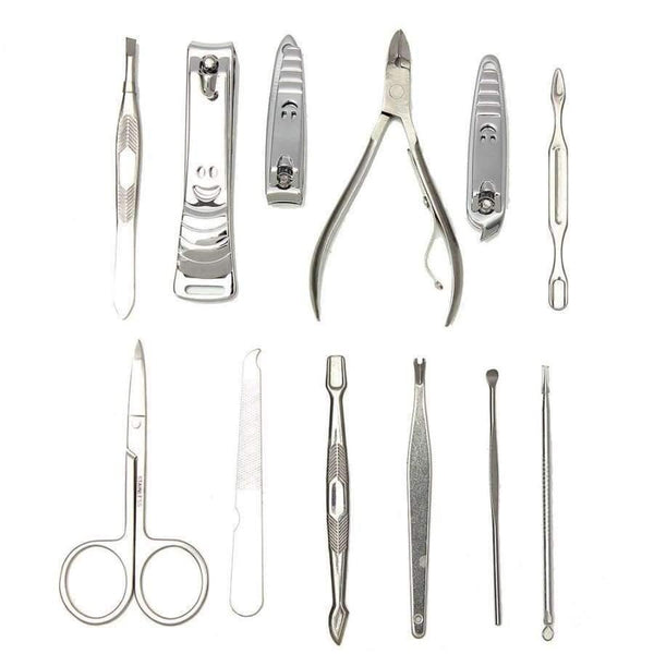 Planet Gates Stainless Steel Nail Art Tool Set 12pcs/Set Complete Manicure Set Pedicure Nail Clippers Scissors Grooming Kit