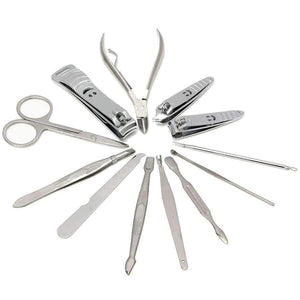 Planet Gates Stainless Steel Nail Art Tool Set 12pcs/Set Complete Manicure Set Pedicure Nail Clippers Scissors Grooming Kit