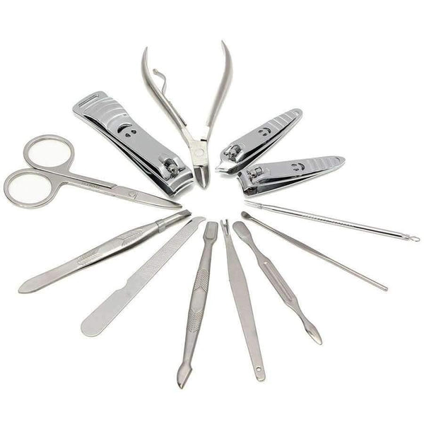 Planet Gates Stainless Steel Nail Art Tool Set 12pcs/Set Complete Manicure Set Pedicure Nail Clippers Scissors Grooming Kit