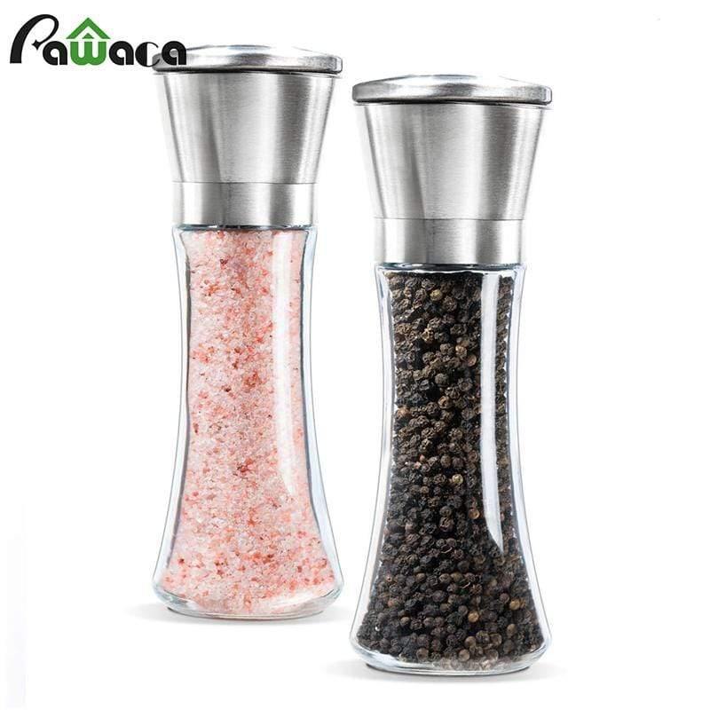 Stainless Steel Salt and Pepper Grinder Shakers Glass Body Spice Salt And Pepper Mill with Adjustable Ceramic Rotor