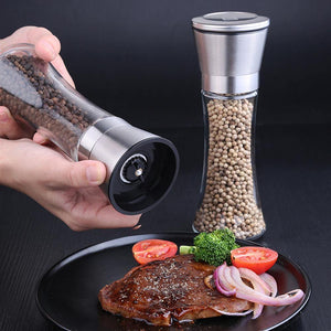 Stainless Steel Salt and Pepper Grinder Shakers Glass Body Spice Salt And Pepper Mill with Adjustable Ceramic Rotor