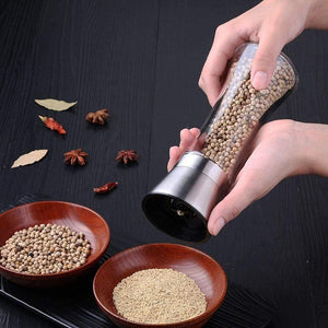 Stainless Steel Salt and Pepper Grinder Shakers Glass Body Spice Salt And Pepper Mill with Adjustable Ceramic Rotor
