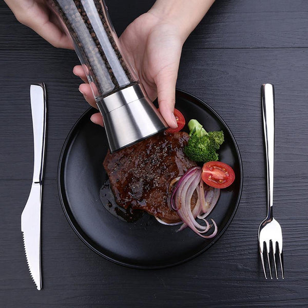 Stainless Steel Salt and Pepper Grinder Shakers Glass Body Spice Salt And Pepper Mill with Adjustable Ceramic Rotor