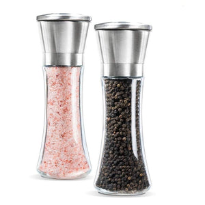 Stainless Steel Salt and Pepper Grinder Shakers Glass Body Spice Salt And Pepper Mill with Adjustable Ceramic Rotor