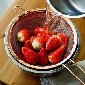 Stainless Steel Screen Mesh Strainer Kitchen Handheld Rose Gold Flour Sieve Cooking Oil Strainer colander Kitchen Accessories