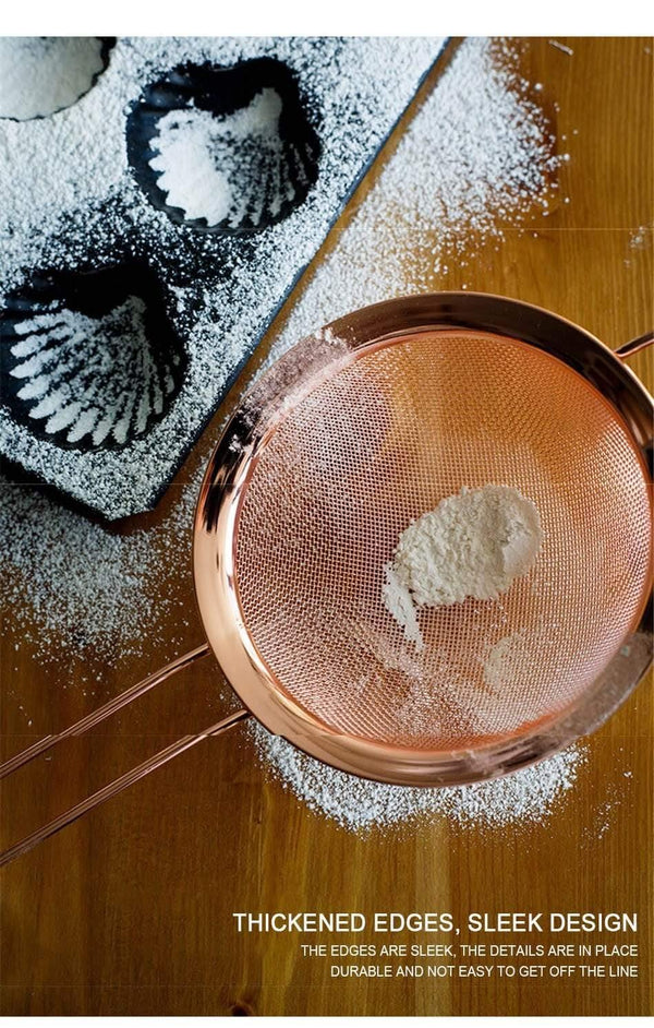 Stainless Steel Screen Mesh Strainer Kitchen Handheld Rose Gold Flour Sieve Cooking Oil Strainer colander Kitchen Accessories