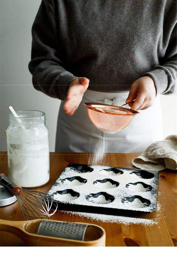 Stainless Steel Screen Mesh Strainer Kitchen Handheld Rose Gold Flour Sieve Cooking Oil Strainer colander Kitchen Accessories