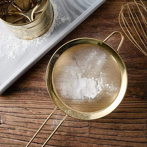 Stainless Steel Screen Mesh Strainer Kitchen Handheld Rose Gold Flour Sieve Cooking Oil Strainer colander Kitchen Accessories