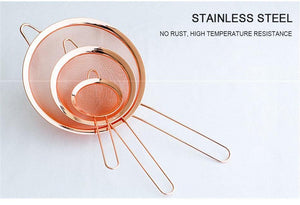 Stainless Steel Screen Mesh Strainer Kitchen Handheld Rose Gold Flour Sieve Cooking Oil Strainer colander Kitchen Accessories