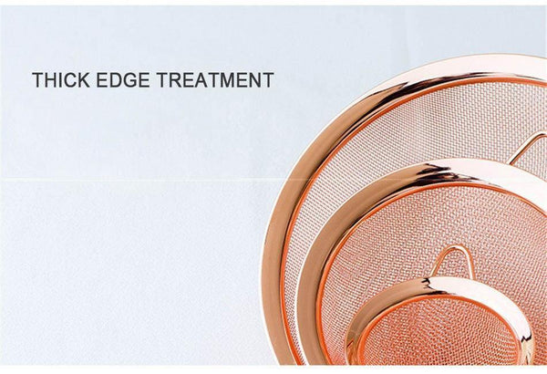 Stainless Steel Screen Mesh Strainer Kitchen Handheld Rose Gold Flour Sieve Cooking Oil Strainer colander Kitchen Accessories