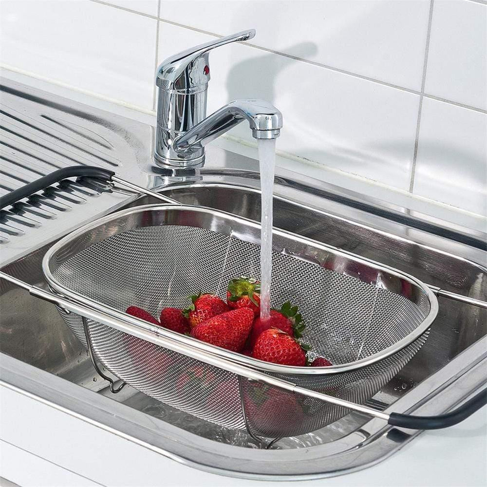 Stainless Steel Strainer Mesh Retractable Micro-Perforated Colander Draining Washing Rinsing For Fruits Vegetables Dishwasher