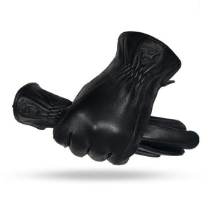 Planet Gates Standard style / 11 Winter Men's Leather Gloves Warm Soft Black Buckskin Pleated Design Outdoors Driving Gloves Mittens Wool Lining