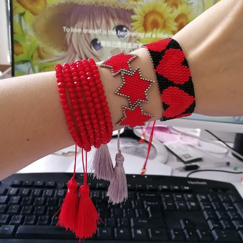 Planet Gates Star Charm Tassel Jewelry Miyuki Bracelet for Women Delica Bead with Red Heart Pulseras Men moda mujer