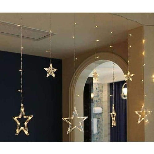 Planet Gates Star(Warm White) / 220V 220V Holiday Lighting 138 LED Fairy Star Moon Curtain String luminarias Garland Decoration Christmas Wedding Light