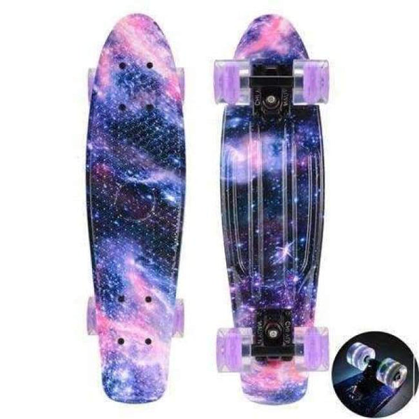 Planet Gates Starry Flashing / China 22" Cruiser Skateboard Mini Plastic Skate Board Retro Longboard Graphic Galaxy Starry Printed Skate