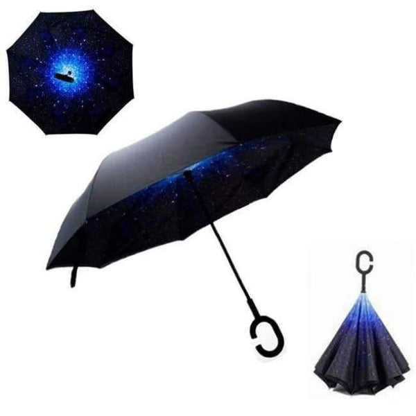Planet Gates Stars Reverse Folding Double Layer Inverted Chuva Umbrella Self Stand Inside Out Rain Protection C-Hook Hands For Car
