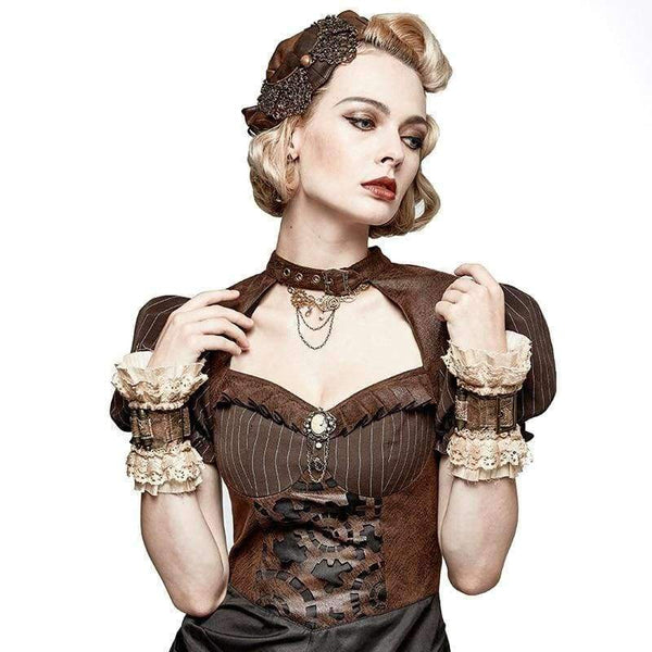 Planet Gates Steampunk Vintage Coffee Rukavice pro ženy Gotická móda Krátké zápěstní rukavice Oděvní doplňky